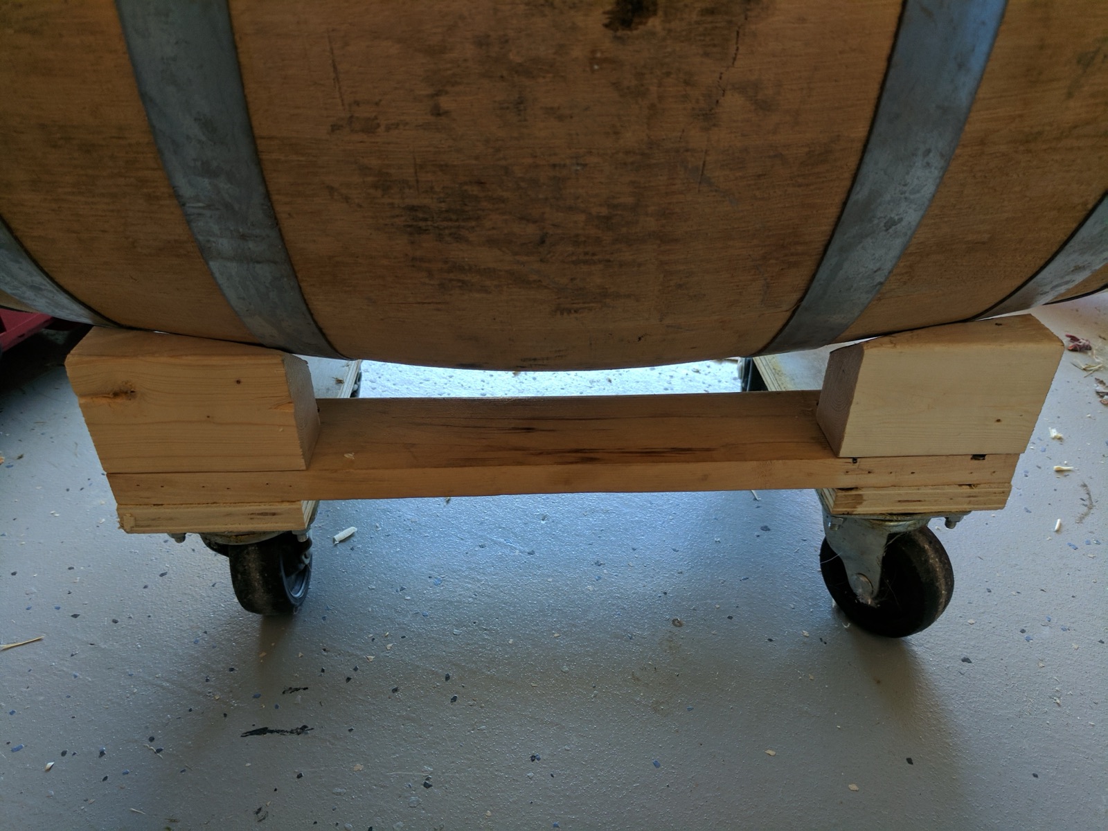 Riser blocks cut down on a diagonal to support the barrel